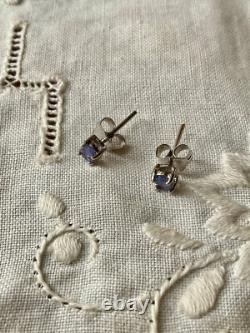 Antique White Gold and Solid Silver Earrings - Genuine Tanzanites