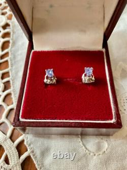 Antique White Gold and Solid Silver Earrings - Genuine Tanzanites