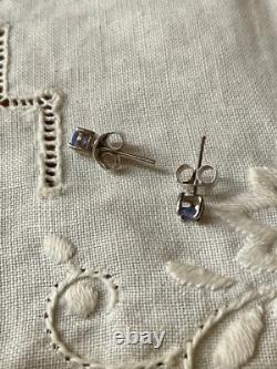 Antique White Gold and Solid Silver Earrings - Genuine Tanzanites
