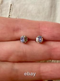 Antique White Gold and Solid Silver Earrings - Genuine Tanzanites