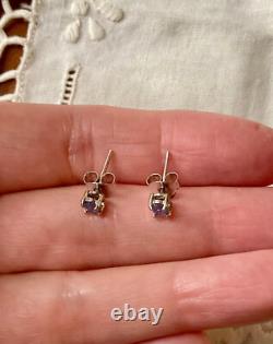 Antique White Gold and Solid Silver Earrings - Genuine Tanzanites