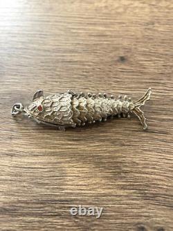 Antique articulated fish box pendant in solid silver