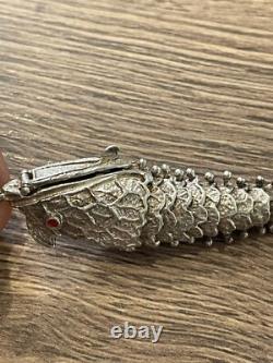 Antique articulated fish box pendant in solid silver