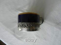 Antique blue porcelain cup from SEVRES with solid silver mount