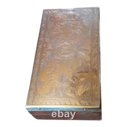 Antique box in 800 sterling silver and burl wood, engraved monogram