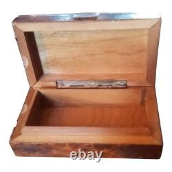 Antique box in 800 sterling silver and burl wood, engraved monogram