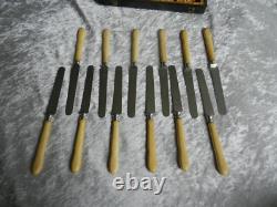 Antique box of 12 knives with solid silver blades Minerva