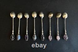 'Antique box with 8 solid silver spoons and sterling silver stone RAUL Jewelry'