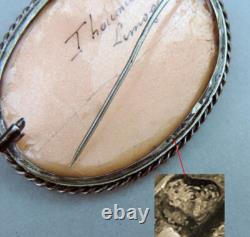 Antique brooch Limoges enamel, solid silver setting signed J. HOUMIEU Limoges