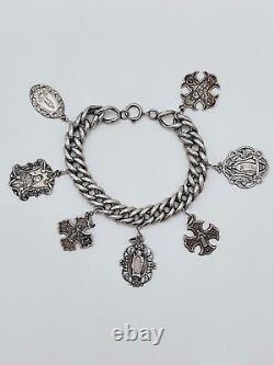 Antique charm bracelet with medals in solid silver, 19th century