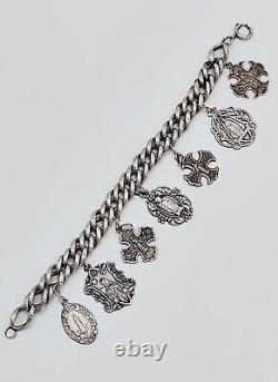 Antique charm bracelet with medals in solid silver, 19th century