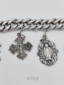 Antique charm bracelet with medals in solid silver, 19th century