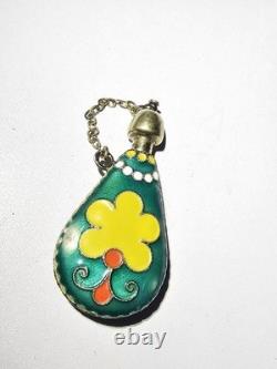 Antique cloisonné enamel perfume bottle 916 gold-plated solid silver Russian USSR