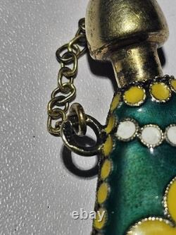 Antique cloisonné enamel perfume bottle 916 gold-plated solid silver Russian USSR