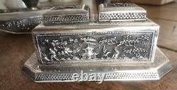 Antique complete rare 3-piece writing set in Indochine Silver