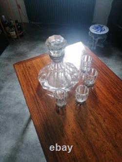 Antique crystal and solid silver carafe + 4 glasses