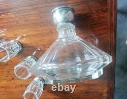 Antique crystal and solid silver carafe + 4 glasses