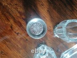 Antique crystal and solid silver carafe + 4 glasses