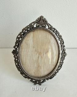 Antique frame medallion photo holder miniature solid silver Rhine stone 19th century Antique frame medallion photo holder miniature solid silver Rhine stone 19th century
