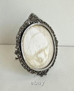Antique frame medallion photo holder miniature solid silver Rhine stone 19th century Antique frame medallion photo holder miniature solid silver Rhine stone 19th century