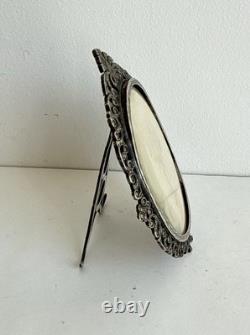 Antique frame medallion photo holder miniature solid silver Rhine stone 19th century Antique frame medallion photo holder miniature solid silver Rhine stone 19th century