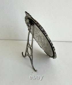 Antique frame medallion photo holder miniature solid silver Rhine stone 19th century Antique frame medallion photo holder miniature solid silver Rhine stone 19th century