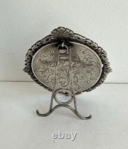 Antique frame medallion photo holder miniature solid silver Rhine stone 19th century Antique frame medallion photo holder miniature solid silver Rhine stone 19th century