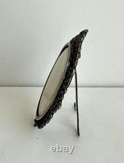 Antique frame medallion photo holder miniature solid silver Rhine stone 19th century Antique frame medallion photo holder miniature solid silver Rhine stone 19th century