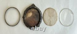 Antique frame medallion photo holder miniature solid silver Rhine stone 19th century Antique frame medallion photo holder miniature solid silver Rhine stone 19th century