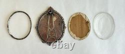 Antique frame medallion photo holder miniature solid silver Rhine stone 19th century Antique frame medallion photo holder miniature solid silver Rhine stone 19th century