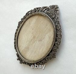 Antique frame medallion photo holder miniature solid silver Rhine stone 19th century Antique frame medallion photo holder miniature solid silver Rhine stone 19th century
