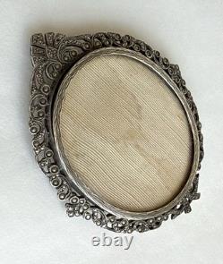 Antique frame medallion photo holder miniature solid silver Rhine stone 19th century Antique frame medallion photo holder miniature solid silver Rhine stone 19th century