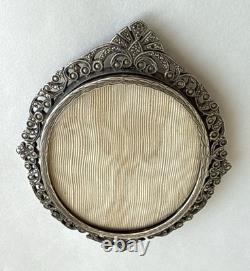 Antique frame medallion photo holder miniature solid silver Rhine stone 19th century Antique frame medallion photo holder miniature solid silver Rhine stone 19th century