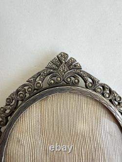 Antique frame medallion photo holder miniature solid silver Rhine stone 19th century Antique frame medallion photo holder miniature solid silver Rhine stone 19th century