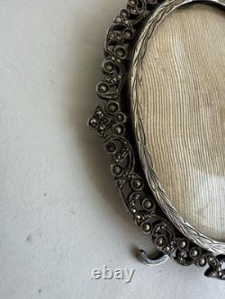 Antique frame medallion photo holder miniature solid silver Rhine stone 19th century Antique frame medallion photo holder miniature solid silver Rhine stone 19th century