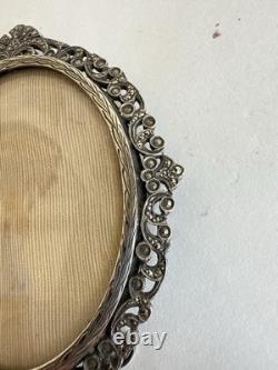 Antique frame medallion photo holder miniature solid silver Rhine stone 19th century Antique frame medallion photo holder miniature solid silver Rhine stone 19th century