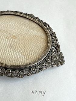 Antique frame medallion photo holder miniature solid silver Rhine stone 19th century Antique frame medallion photo holder miniature solid silver Rhine stone 19th century