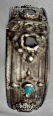 Antique hinged ethnic silver bracelet, Berber, Kabyle