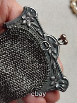 Antique large purse / evening bag in silver, late 19th century