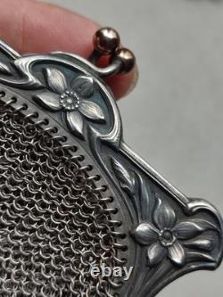 Antique large purse / evening bag in silver, late 19th century