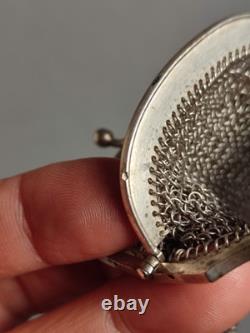 Antique large purse / evening bag in silver, late 19th century