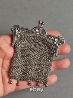 Antique large purse / evening bag in silver, late 19th century
