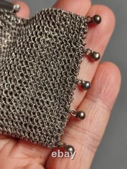 Antique large purse / evening bag in silver, late 19th century