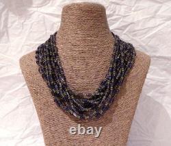 Antique multi-strand necklace in solid silver, with amethyst and peridot stones