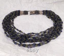 Antique multi-strand necklace in solid silver, with amethyst and peridot stones