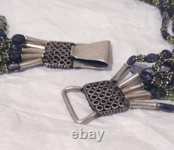 Antique multi-strand necklace in solid silver, with amethyst and peridot stones