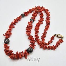 Antique necklace in 800 SILVER, VERMEIL, and CORAL, vintage jewelry