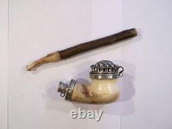 Antique pipe sea foam with sculpted silver cap and scallop shell