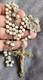 Antique Rosary In Mother-of-pearl And Solid Silver Filigree With Gilded Christ (vermeil)