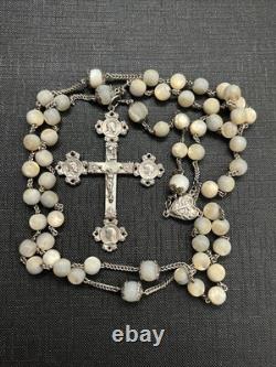 Antique rosary made of sterling silver with mother-of-pearl beads
